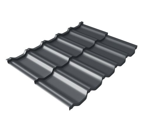 Металлочерепица модульная квинта Uno Grand Line c 3D резом 0,5 Quarzit lite RAL 7024 мокрый асфальт
