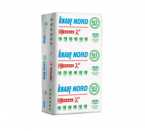 Утеплитель ТеплоКНАУФ Nord 033 (Норд), 100мм 600*1250*100/4,5м2/0,45м3/ 6 плит